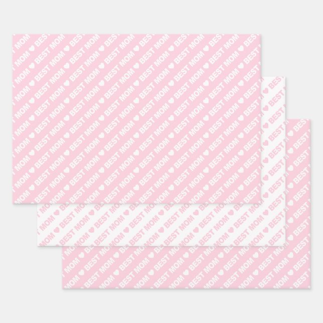 Feuille De Papier Cadeau Meilleure maman rose pâle et blanche (Lot)
