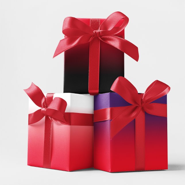 Feuille De Papier Cadeau Mélange blanc noir Royal violet et rouge Ombre (White Black Royal Purple and Red Ombre Mix Wrapping Paper Sheets)