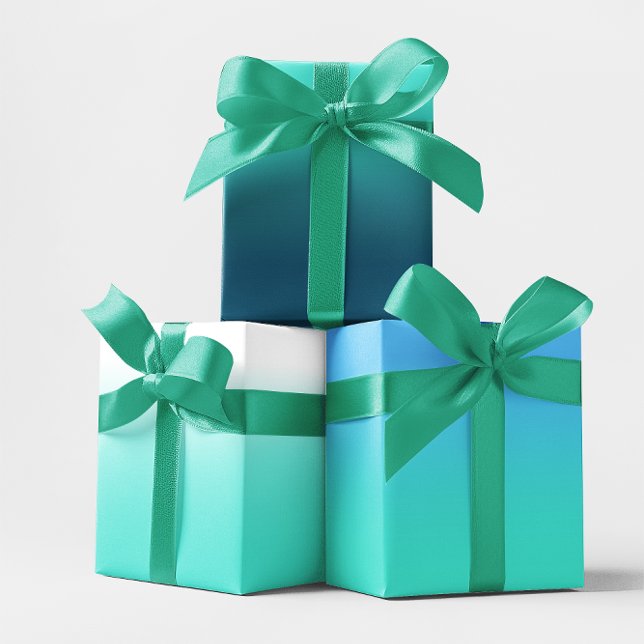 Feuille De Papier Cadeau Mélange blanc Turquoise bleu et bleu turquoise Omb (White Teal Sky Blue and Turquoise Ombre Mix Wrapping Paper Sheets)