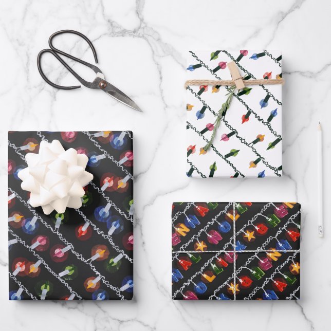 Feuille De Papier Cadeau Mélange de Noël - lumières de Noël (Recto)