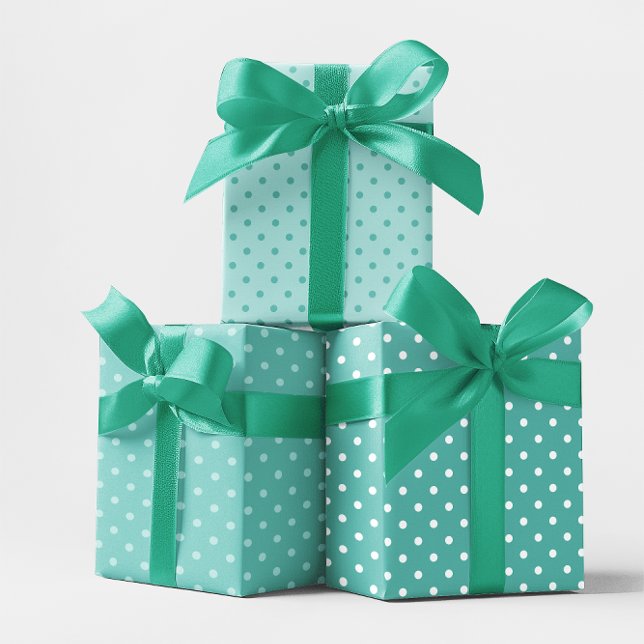Feuille De Papier Cadeau Mélange de points de Polka Pastel Turquoise blanc  (White and Light Teal Pastel Polka Dot Mix Wrapping Paper Sheets)