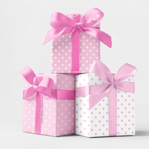 Feuille De Papier Cadeau Mélange de points pastel rose et blanc