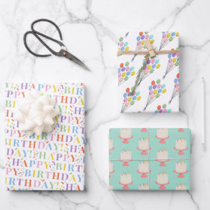 Feuille De Papier Cadeau Mélange Joyeux Anniversaire Pastel Mignon