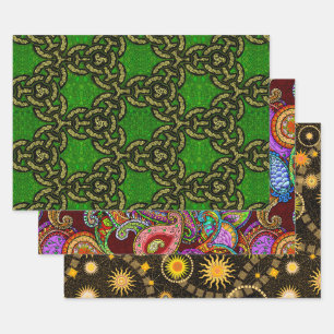 Feuille De Papier Cadeau Melange Paisley, Tysonia et Celtic Dragon