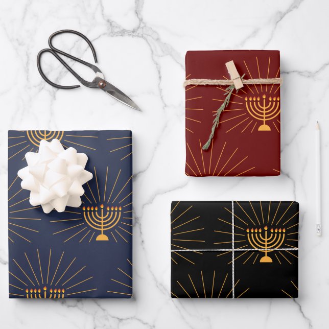 Feuille De Papier Cadeau Menorah allume Hanoukka Celebration (Recto)