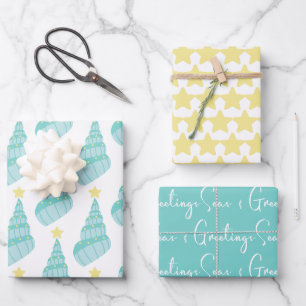 Feuille De Papier Cadeau Mer côtière et Coque de voeux