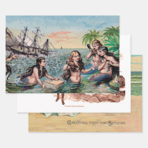 Feuille De Papier Cadeau Mermaid Antique Magie Océan Nautique