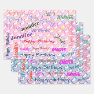 Feuille De Papier Cadeau Mermaid Motif Anniversaire Fille Nom personnalisé 