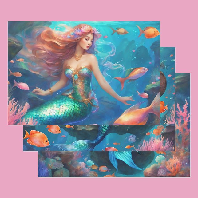 Feuille De Papier Cadeau Mermaid Ocean Treasure Chest Girl's 3 (Créateur téléchargé)