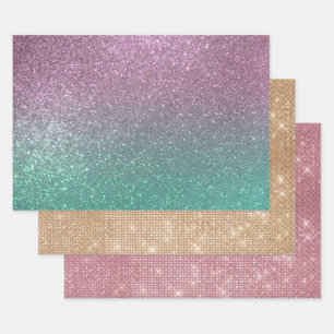 Feuille De Papier Cadeau Mermaid vert rose Parties scintillant étincelante
