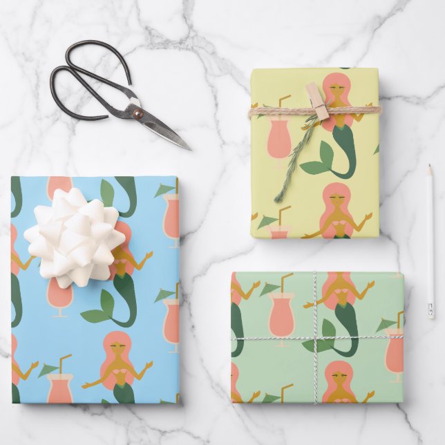 Feuille De Papier Cadeau Mermaids + Mai Tais (Recto)