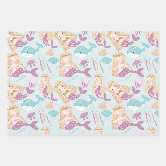 Feuille De Papier Cadeau Mermaids Sea Baby shower Girls Anniversaire (Devant)