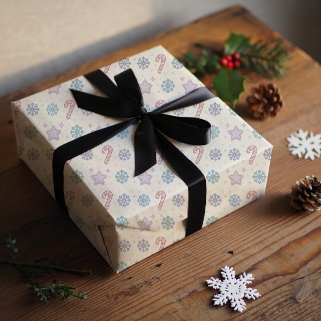 Feuille De Papier Cadeau Merry and bright, Santa's hat and candy cane  (Créateur téléchargé)