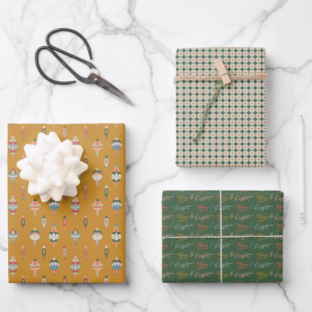 Feuille De Papier Cadeau Merry + Bright Ornament Collection  (Recto)