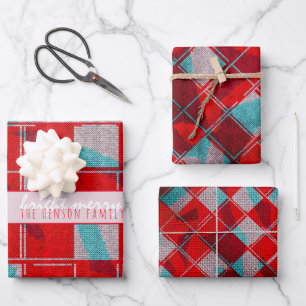 Feuille De Papier Cadeau Merry Bright Red Knit Tricot Famille