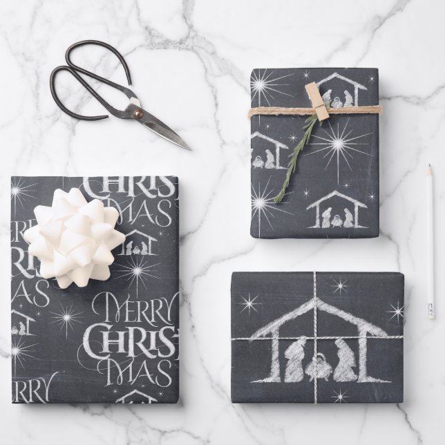 Feuille De Papier Cadeau Merry CHRISTmas Christian Chalkboard Calligraphie (Recto)
