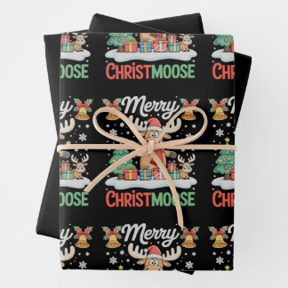 Feuille De Papier Cadeau Merry Christmoose Christmas Lights Santa Moose