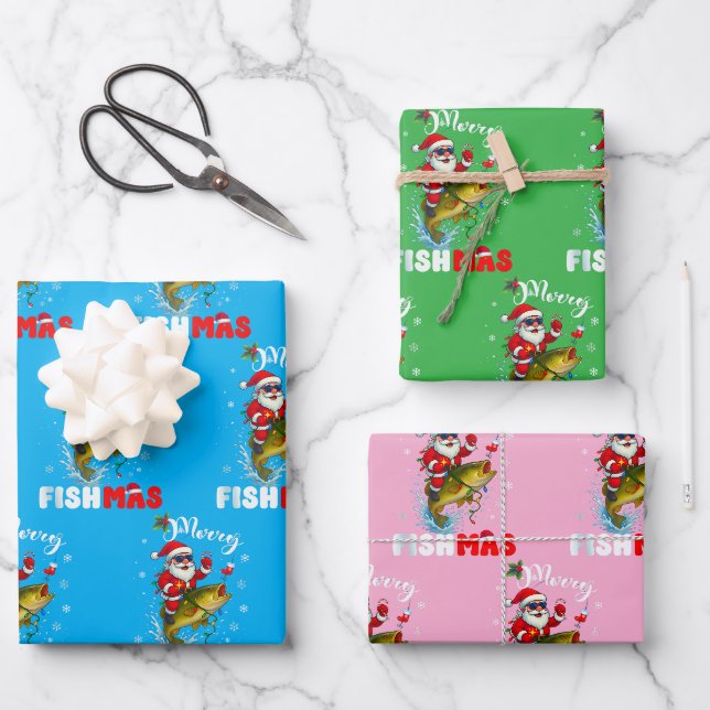 Feuille De Papier Cadeau Merry Fishmas Christmas Gift (Recto)