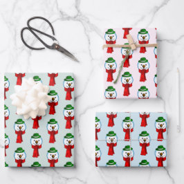 Feuille De Papier Cadeau Merry Snowman with his Red Scarf