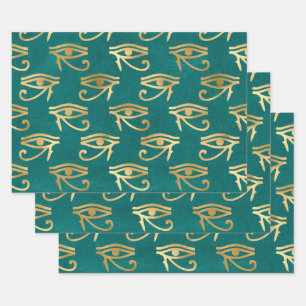 Feuille De Papier Cadeau Métallurgie de l'OEil égyptien sur vert