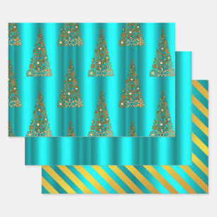 Feuille De Papier Cadeau Métallurgique et Noël Aqua