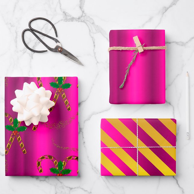 Feuille De Papier Cadeau Métallurgique et Noël rose (Créateur téléchargé)