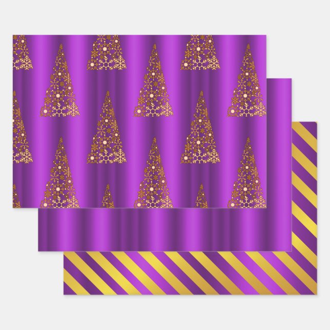 Feuille De Papier Cadeau Métallurgique et violet Noël (Lot)