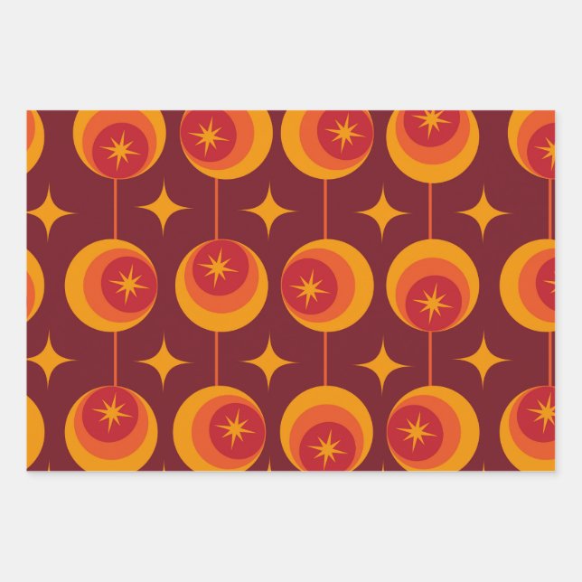 Feuille De Papier Cadeau Mi-siècle Début atomique sur les cercles rétro (Devant 2)