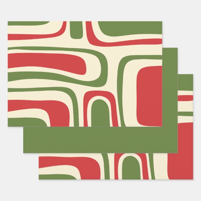 Feuille De Papier Cadeau Mi-siècle Moderne Abstrait rétro Noël (Lot)
