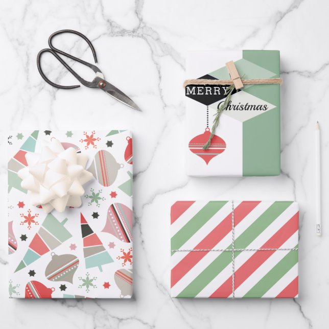 Feuille De Papier Cadeau Mi-siècle moderne Joyeux Noël (Recto)