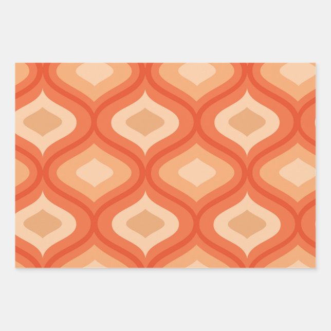 Feuille De Papier Cadeau Mi-siècle moderne orange et beige (Devant)
