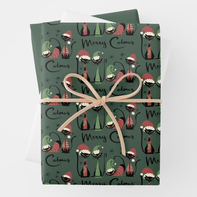 Feuille De Papier Cadeau Mid Century Christmas Cats Atomic 50s Style (En situation)