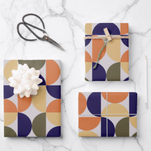 Feuille De Papier Cadeau Mid Century Moderne Abstrait Motif Orange & Bleu
