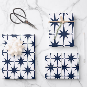 Feuille De Papier Cadeau Mid Century moderne Starburst Motif Marine