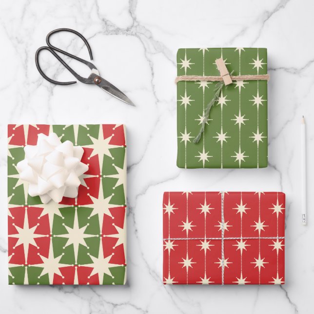 Feuille De Papier Cadeau Midcentury Modern Retro Christmas Patterns (Recto)