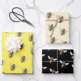 Feuille De Papier Cadeau Miel Abeille Motif Jaune Noir