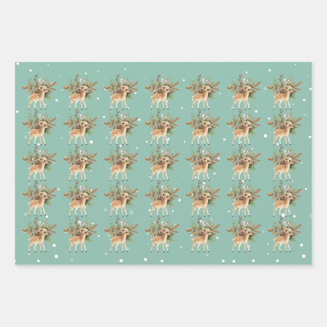 Feuille De Papier Cadeau Mignon Bambi sur l'Arrière - plan vert (Devant)