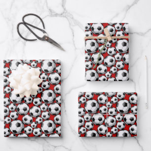 Feuille De Papier Cadeau mignon rouge motif de sport de balle de football