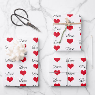 Feuille De Papier Cadeau Mignonne Amour Coeurs Rouge Et Blanc