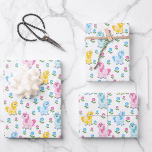 Feuille De Papier Cadeau mignonne Anniversaire carrelé licorne filles fête