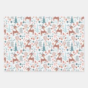 Feuille De Papier Cadeau Mignonne cerf en Forêt Whimsical Noël Motif