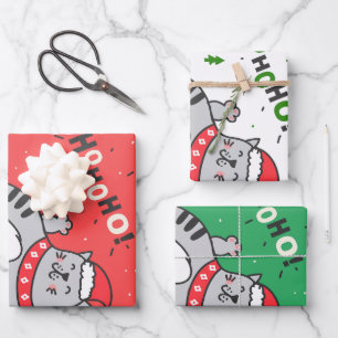 Feuille De Papier Cadeau Mignonne et drôle Chat Noël joyeuses Salutations