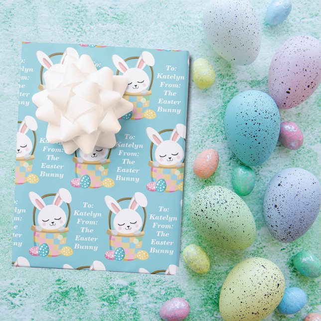 Feuille De Papier Cadeau Mignonne lapin de Pâques Personnalisé Bébé Bleu (Créateur téléchargé)