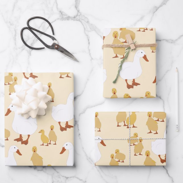 Feuille De Papier Cadeau Mignonne Mère Canard & Bébé Motif de canard (Recto)