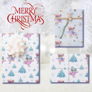 Feuille De Papier Cadeau Mignonne patineuse fille de Noël Pastel Koweïi
