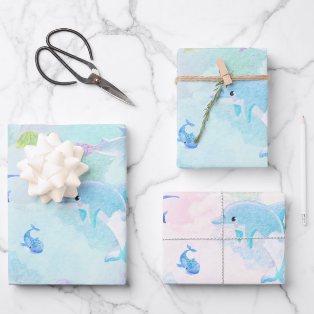 Feuille De Papier Cadeau Mignonne sous l'aquarelle de mer (Recto)