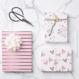 Feuille De Papier Cadeau Mignons roses or & coeurs roses envelopper des feu