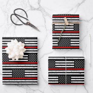 Feuille De Papier Cadeau Mince Red Line Flag Retraite Pompier