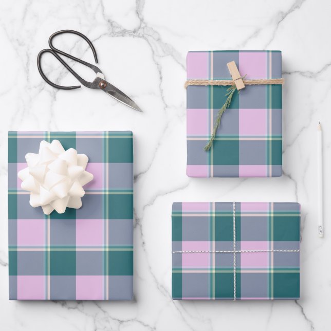 Feuille De Papier Cadeau Ming and Melanie Plaid Pink Green (Recto)