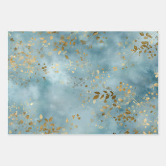 Feuille De Papier Cadeau Minimalist Botanical Gold Leaves Pattern Teal
